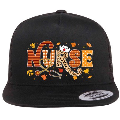 Autumn Pumpkin Nurse Life Retro Fall Thanksgiving Gift Flatbill Hat
