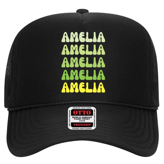 Amelia Personal Name Cute Gift High Crown Mesh Back Trucker Hat