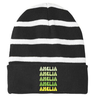 Amelia Personal Name Cute Gift Striped Beanie with Solid Band