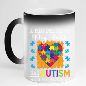 A Piece Of My Heart Has Autism My Brother Gift 11oz Black Color Changing Mug