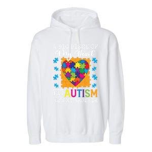 A Piece Of My Heart Has Autism My Brother Gift Garment-Dyed Fleece Hoodie