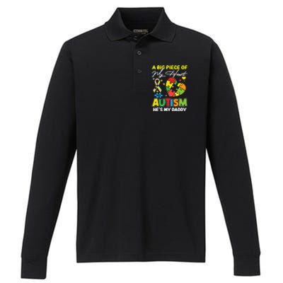 A Piece Of My Heart Has Autism My Daddy Gift Performance Long Sleeve Polo