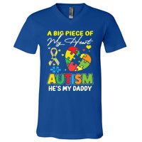 A Piece Of My Heart Has Autism My Daddy Gift V-Neck T-Shirt