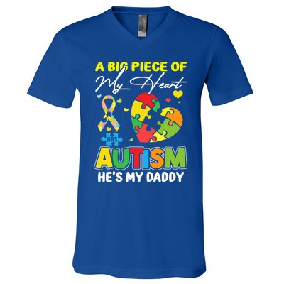 A Piece Of My Heart Has Autism My Daddy Gift V-Neck T-Shirt