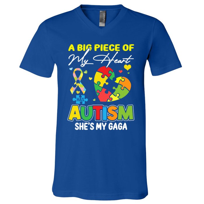 A Piece Of My Heart Has Autism My Gaga Great Gift V-Neck T-Shirt