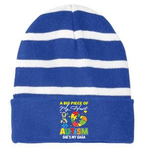 A Piece Of My Heart Has Autism My Gaga Great Gift Striped Beanie with Solid Band