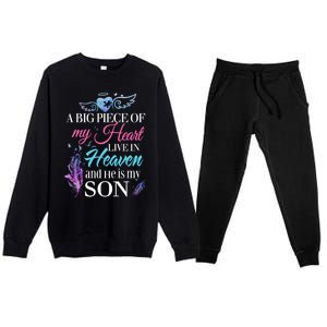 A Piece Of My Heart In Heaven And He Is My Son Gift Premium Crewneck Sweatsuit Set