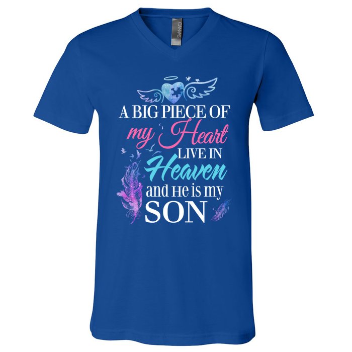 A Piece Of My Heart In Heaven And He Is My Son Gift V-Neck T-Shirt