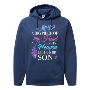 A Piece Of My Heart In Heaven And He Is My Son Gift Performance Fleece Hoodie