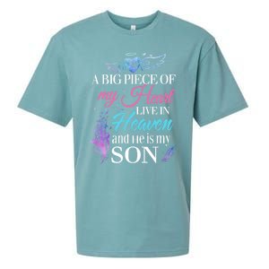 A Piece Of My Heart In Heaven And He Is My Son Gift Sueded Cloud Jersey T-Shirt