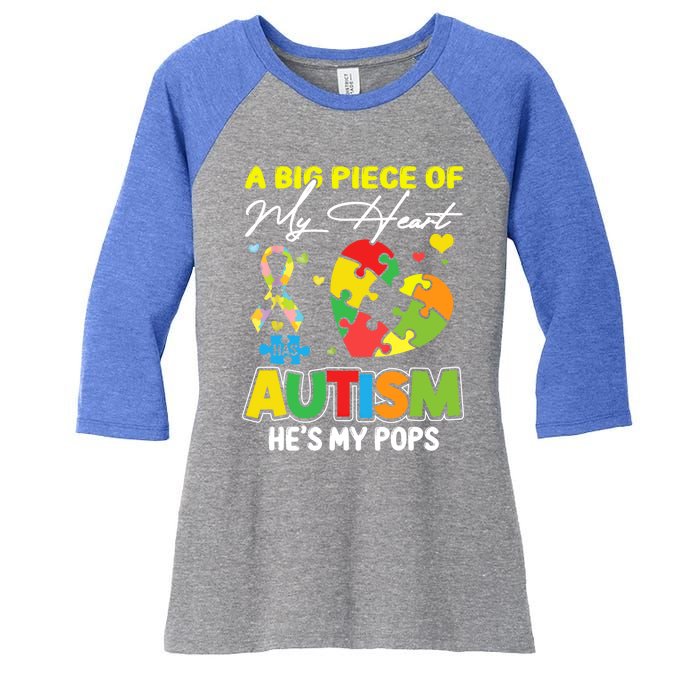 A Piece Of My Heart Has Autism My Pops Cool Gift Women's Tri-Blend 3/4-Sleeve Raglan Shirt