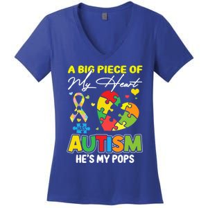 A Piece Of My Heart Has Autism My Pops Cool Gift Women's V-Neck T-Shirt