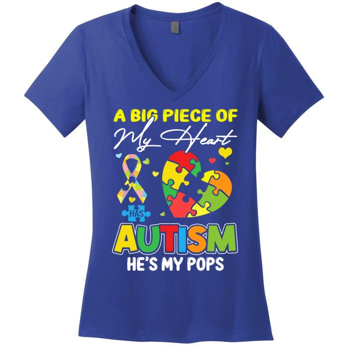 A Piece Of My Heart Has Autism My Pops Cool Gift Women's V-Neck T-Shirt