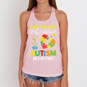 A Piece Of My Heart Has Autism My Pops Cool Gift Women's Knotted Racerback Tank