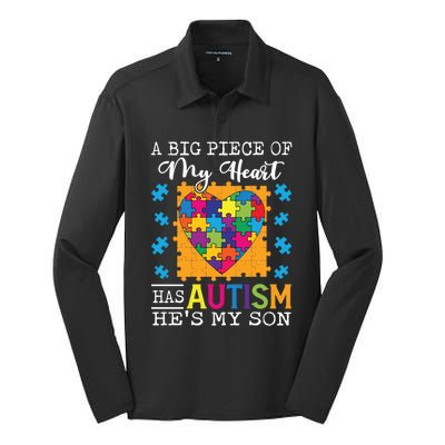 A Piece Of My Heart Has Autism My Son Gift Silk Touch Performance Long Sleeve Polo