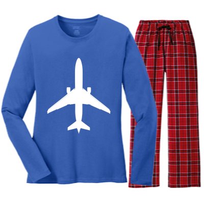 Airline Pilot Off Duty Jet Airplane Gift Women's Long Sleeve Flannel Pajama Set 