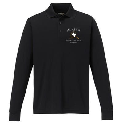 Alaska Pissing Off Texas Since 1959 Size State Performance Long Sleeve Polo