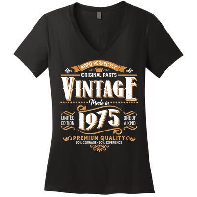 Aged Perfectly Original Parts Vintage Made In 1975 50th Birthday Women's V-Neck T-Shirt