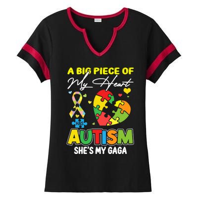 A Piece Of My Heart Has Autism My Gaga Funny Gift Ladies Halftime Notch Neck Tee