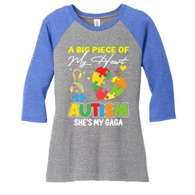 A Piece Of My Heart Has Autism My Gaga Funny Gift Women's Tri-Blend 3/4-Sleeve Raglan Shirt