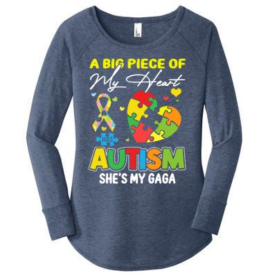 A Piece Of My Heart Has Autism My Gaga Funny Gift Women's Perfect Tri Tunic Long Sleeve Shirt