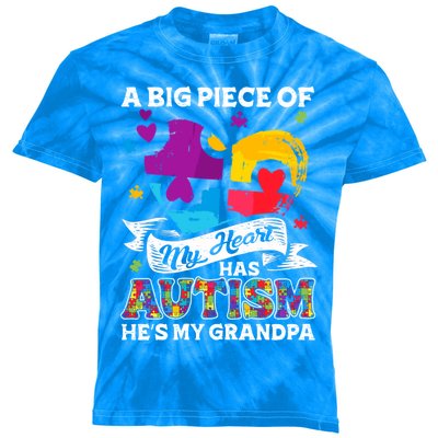 A Piece Of My Heart Has Autism My Grandpa Gift Kids Tie-Dye T-Shirt