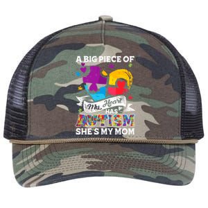 A Piece Of My Heart Has Autism My Mom Funny Gift Retro Rope Trucker Hat Cap