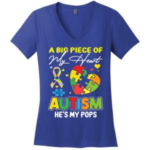 A Piece Of My Heart Has Autism My Pops Gift Women's V-Neck T-Shirt