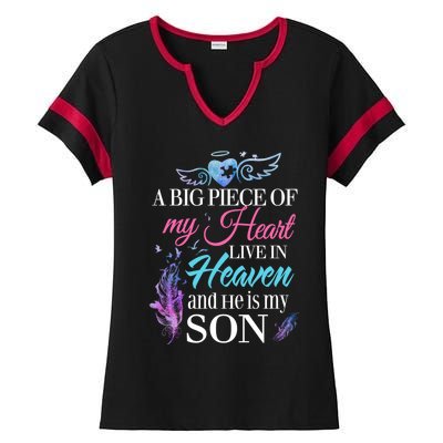 A Piece Of My Heart In Heaven And He Is My Son Gift Ladies Halftime Notch Neck Tee