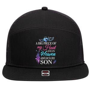 A Piece Of My Heart In Heaven And He Is My Son Gift 7 Panel Mesh Trucker Snapback Hat