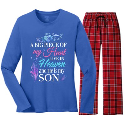 A Piece Of My Heart In Heaven And He Is My Son Gift Women's Long Sleeve Flannel Pajama Set 