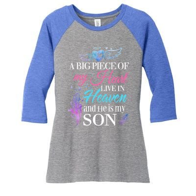 A Piece Of My Heart In Heaven And He Is My Son Gift Women's Tri-Blend 3/4-Sleeve Raglan Shirt