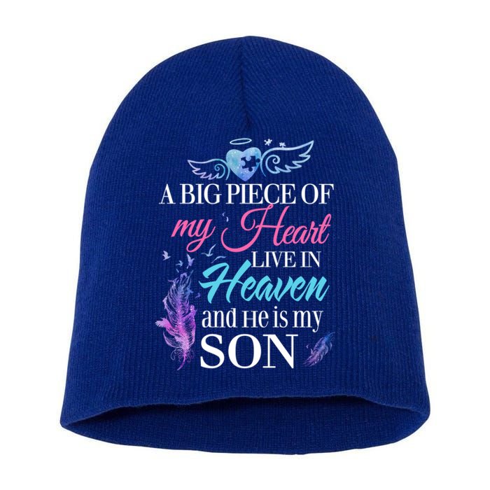 A Piece Of My Heart In Heaven And He Is My Son Gift Short Acrylic Beanie