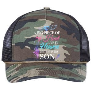 A Piece Of My Heart In Heaven And He Is My Son Gift Retro Rope Trucker Hat Cap