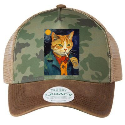 A Painting Of A Cat Smoking Cigarette Cat Art Funny Legacy Tie Dye Trucker Hat