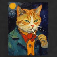A Painting Of A Cat Smoking Cigarette Cat Art Funny Cool Comfort Performance Bucket Hat