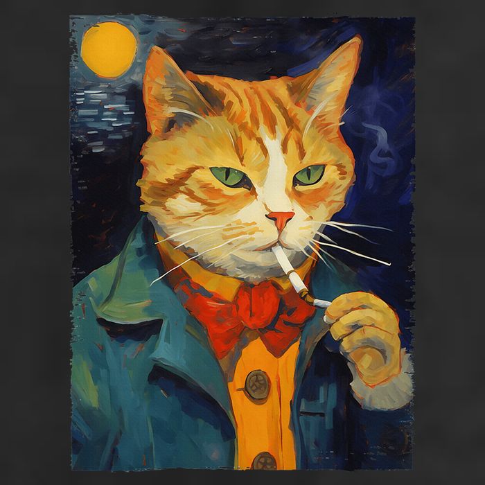 A Painting Of A Cat Smoking Cigarette Cat Art Funny Cool Comfort Performance Bucket Hat