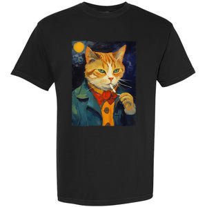 A Painting Of A Cat Smoking Cigarette Cat Art Funny Garment-Dyed Heavyweight T-Shirt