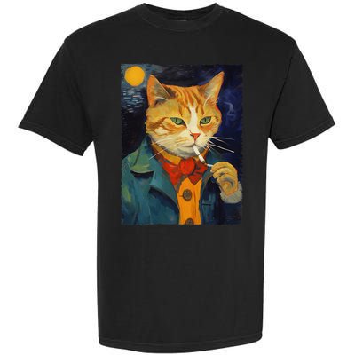 A Painting Of A Cat Smoking Cigarette Cat Art Funny Garment-Dyed Heavyweight T-Shirt