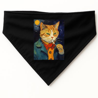 A Painting Of A Cat Smoking Cigarette Cat Art Funny USA-Made Doggie Bandana