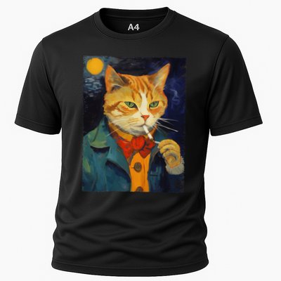 A Painting Of A Cat Smoking Cigarette Cat Art Funny Performance Shirt
