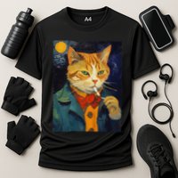A Painting Of A Cat Smoking Cigarette Cat Art Funny Cooling Performance Crew T-Shirt