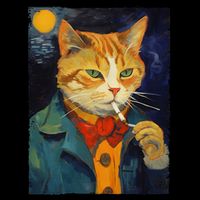 A Painting Of A Cat Smoking Cigarette Cat Art Funny Cooling Performance Crew T-Shirt