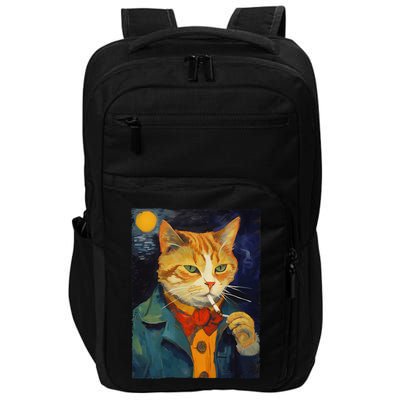 A Painting Of A Cat Smoking Cigarette Cat Art Funny Impact Tech Backpack