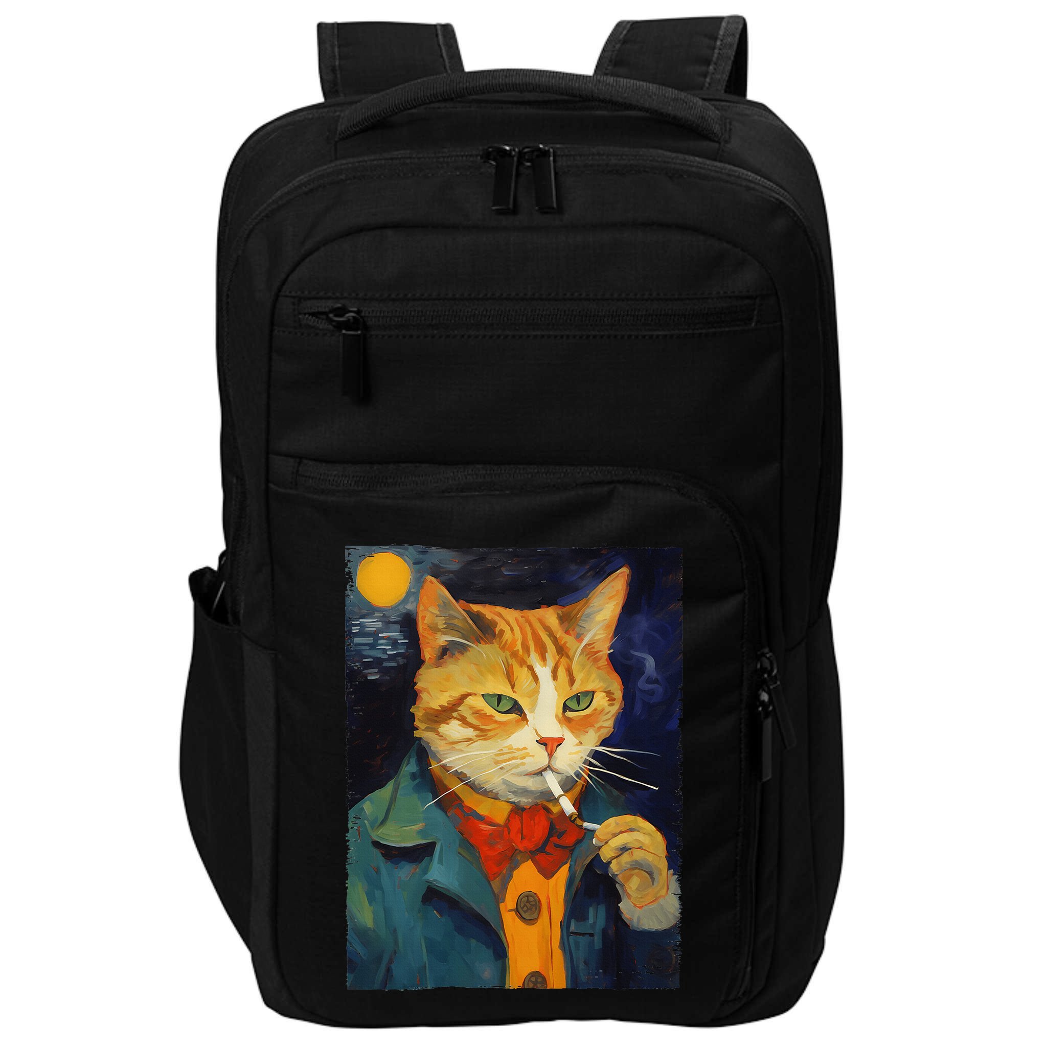 A Painting Of A Cat Smoking Cigarette Cat Art Funny Impact Tech Backpack