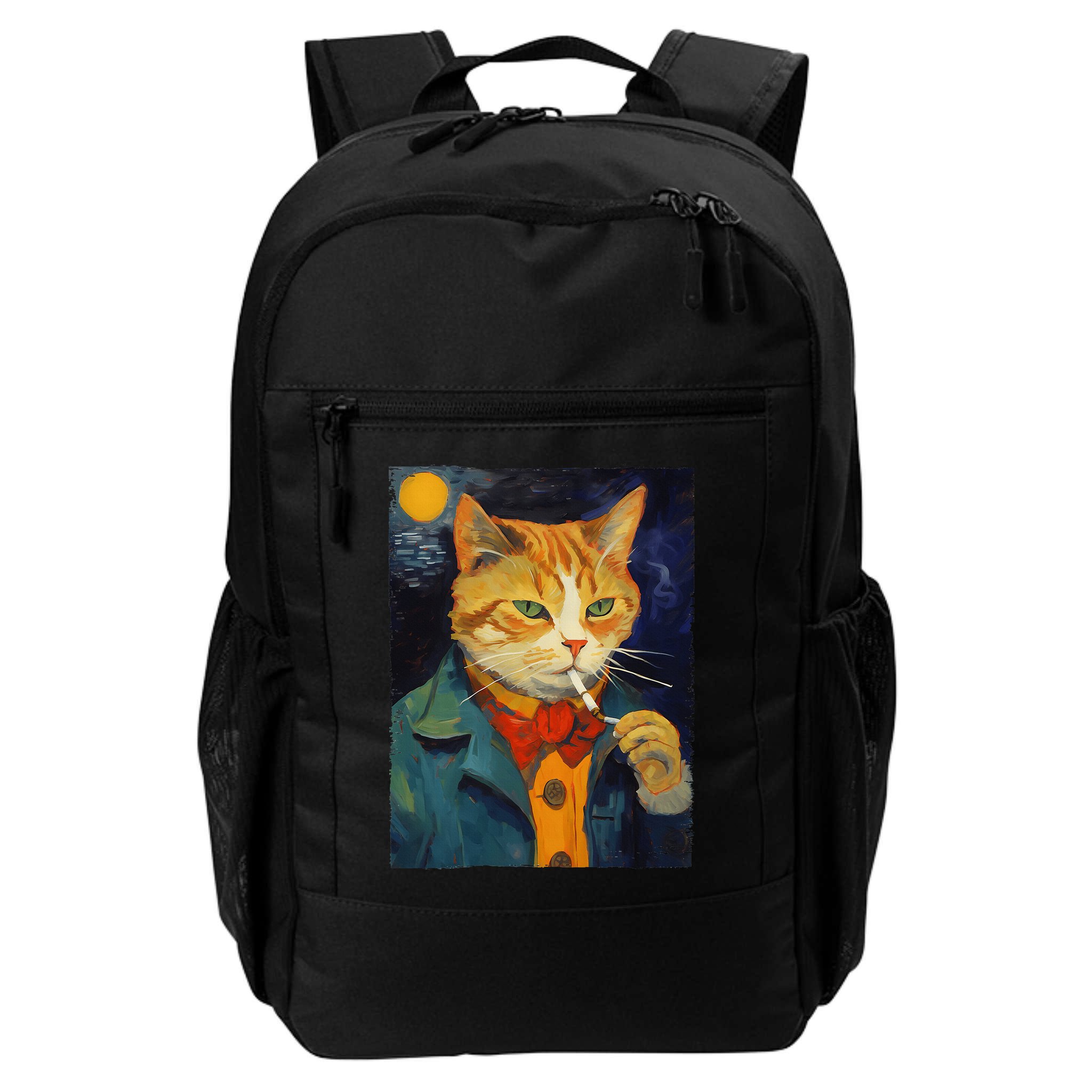 A Painting Of A Cat Smoking Cigarette Cat Art Funny Backpack