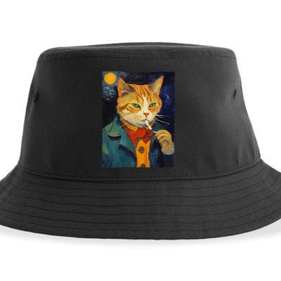A Painting Of A Cat Smoking Cigarette Cat Art Funny Sustainable Bucket Hat