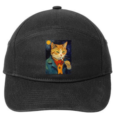 A Painting Of A Cat Smoking Cigarette Cat Art Funny 7-Panel Snapback Hat