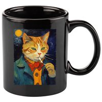 A Painting Of A Cat Smoking Cigarette Cat Art Funny 11oz C Handle Ceramic Mug