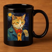 A Painting Of A Cat Smoking Cigarette Cat Art Funny 11oz C Handle Ceramic Mug